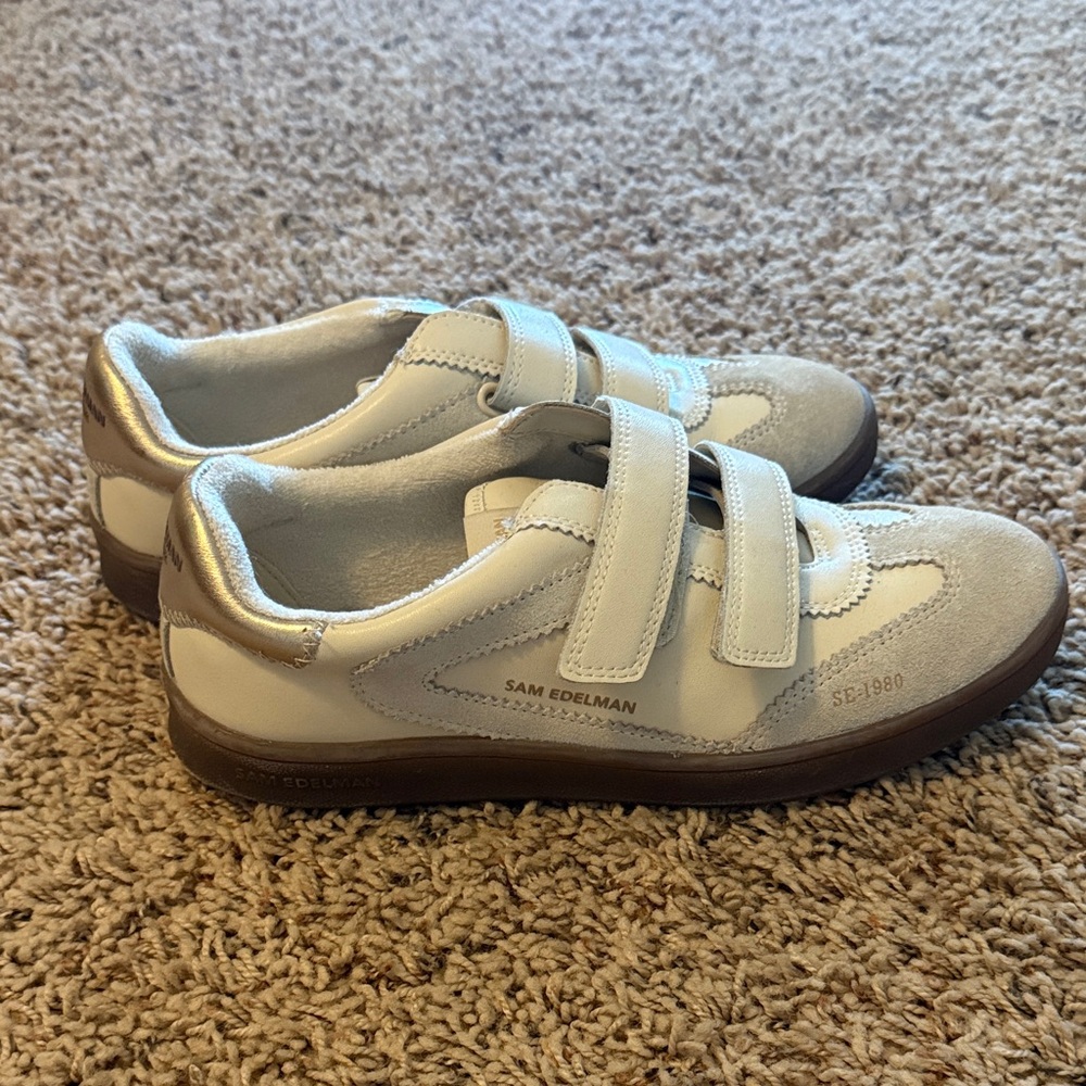Sam Edelman White and Tan Sneakers